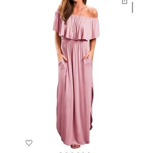 OFF THE SHOULDER RUFFLE SLIDE SLIT MAXI DRESS